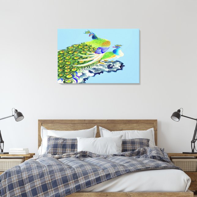 Pfau Stehend 3 gewrackt Leinwanddruck (Insitu (Schlafzimmer))