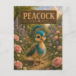 Pfau Süßes Baby-Geschichtenbuch-Nursery-Tier Postkarte