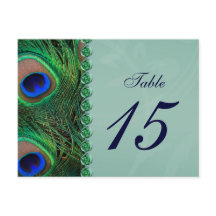 Pfau-Tischnummern-Postkarten