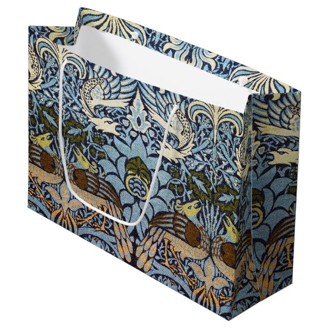Pfau und Drache, William Morris große Geschenktasc Geschenktüte (Vorderseite Schrägansicht)
