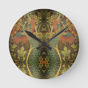 Pfau- und Eichenblatt-Blumen-Jacquard im viktorian Runde Wanduhr