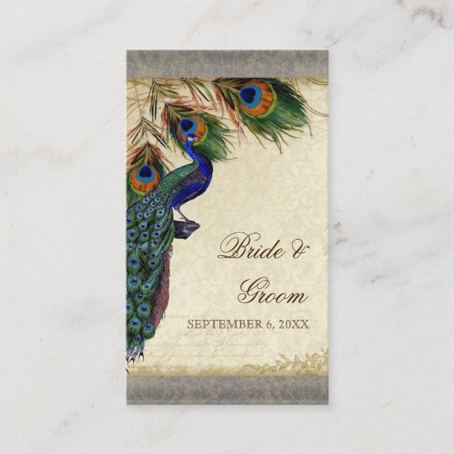 Pfau- und Feather-Hochzeitstisch Platzkarte (Vorderseite)