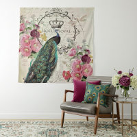 Pfau und Frühlingsblumen