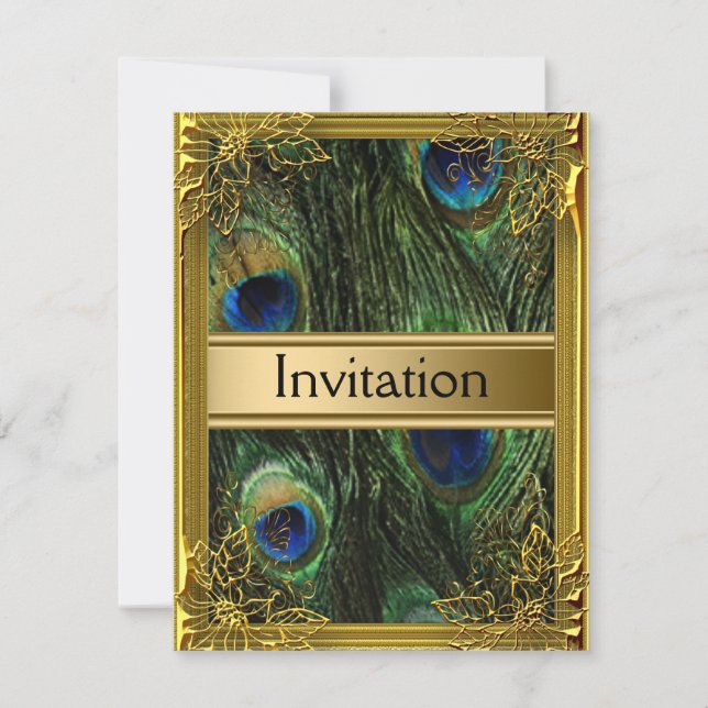 Pfau und Gold Einladung jedes Party (Vorderseite)