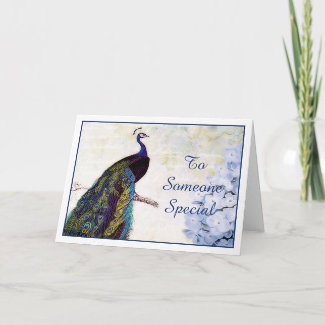 Pfau und Hydrangea Karte (Vorderseite)