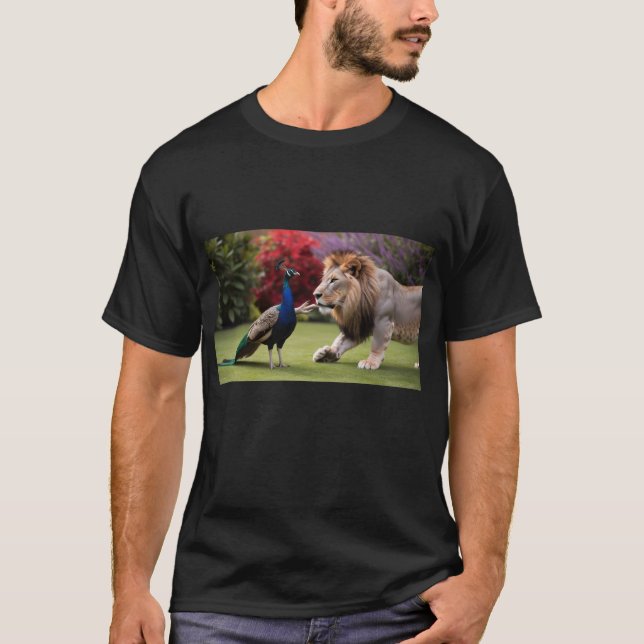 Pfau und Löwengehen zusammen - Einzigartiger Wildl T-Shirt (Vorderseite)