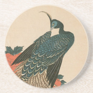 Pfau und Päonien von Hiroshige, Japanische Kunst Sandstein Untersetzer