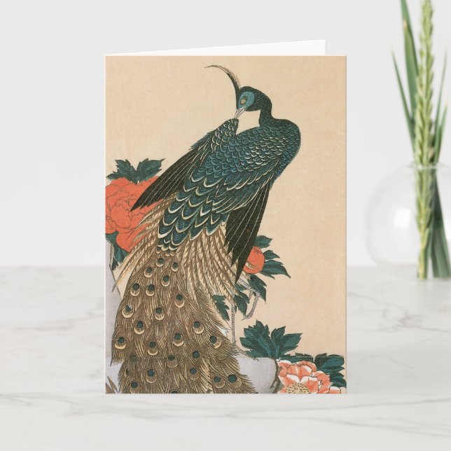 Pfau und Pfaue von Hiroshige, japanische Kunst Karte (Vorderseite)