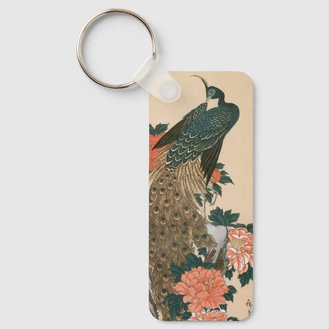 Pfau und Pfaue von Hiroshige, japanische Kunst Schlüsselanhänger (Vorderseite)