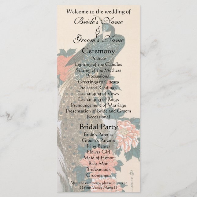 Pfau und Pfaue von Hiroshige Wedding Programm (Vorderseite)