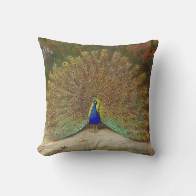 Pfau und Pfauenschmetterling, KunstIllustration Kissen (Vorderseite)
