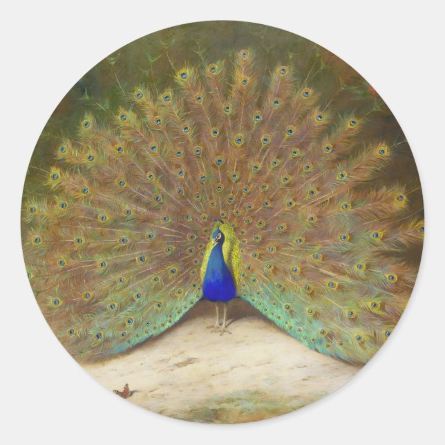 Pfau und Pfauenschmetterling, KunstIllustration Runder Aufkleber (Vorderseite)