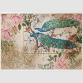 Pfau und Rosa Magnolia Blume Vintag Ephemera Seidenpapier