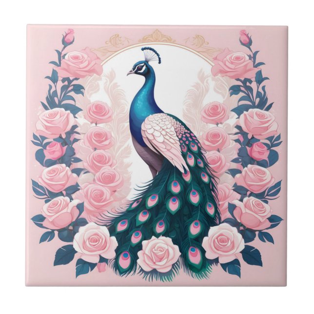Pfau und Rose Fliese (Vorderseite)