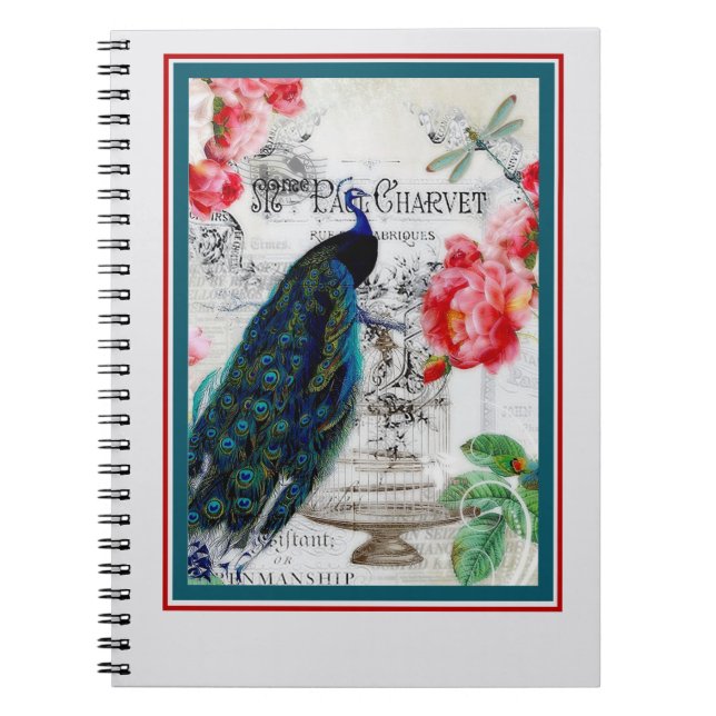 Pfau und Rose Notizblock (Vorderseite)