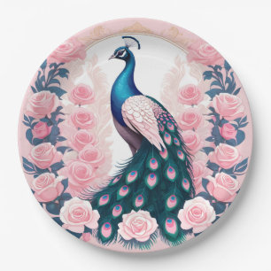 Pfau und Rose Pappteller