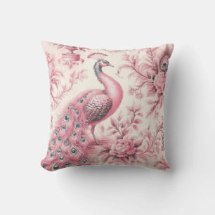 Pfau und Rose rosa Kissen