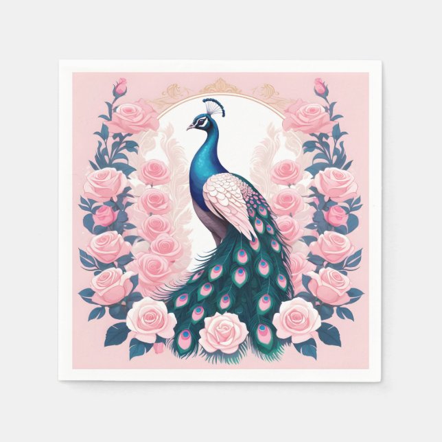 Pfau und Rose Serviette (Vorderseite)