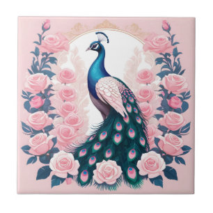 Pfau und Rosen Fliese