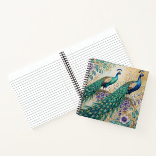 Pfau und Rosen florale Wasserfarbe Notizbuch