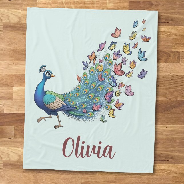 Pfau und Schmetterling Fleecedecke (Von Creator hochgeladen)