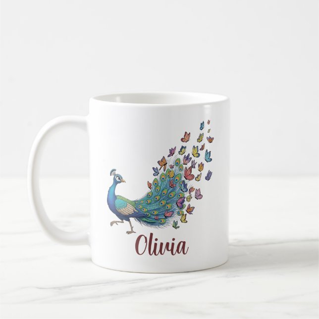 Pfau und Schmetterling Kaffeetasse (Links)