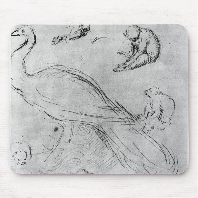 Pfau und sechs Affen Mousepad (Vorne)