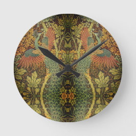 Pfau und Viktorianischer Kakhahn Runde Wanduhr