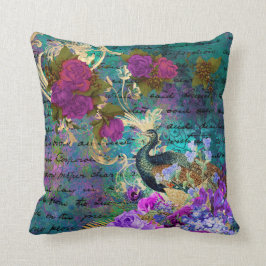 Pfau- und Violettblüten Kissen