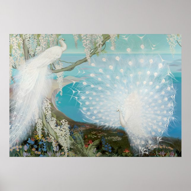 Pfau und Wisteria von Jessie Arms Botke Poster (Vorne)