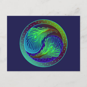 Pfau versieht 1 Yin Yang mit Federn Postkarte