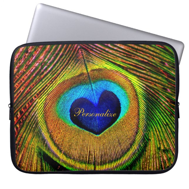 Pfau versieht Auge der Liebe mit Namen mit Federn Laptopschutzhülle (Vorderseite)