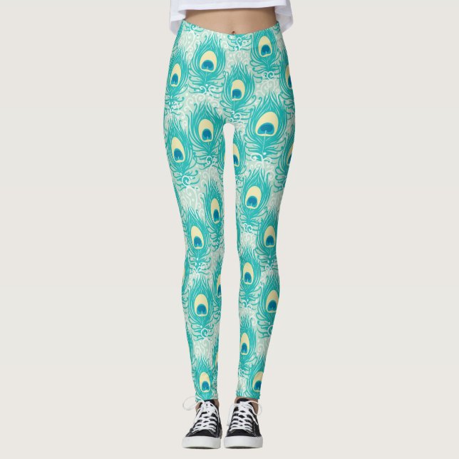 Pfau versieht Muster mit Federn Leggings (Vorderseite)