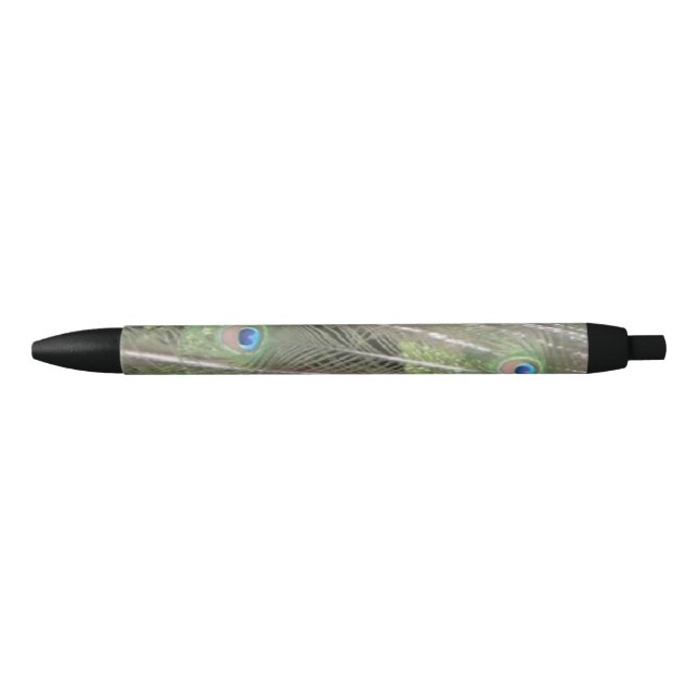 Pfau versieht Stift mit Federn (Vorderseite)