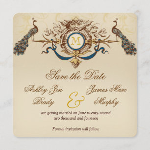 Pfau Vintage Save the Date Karten