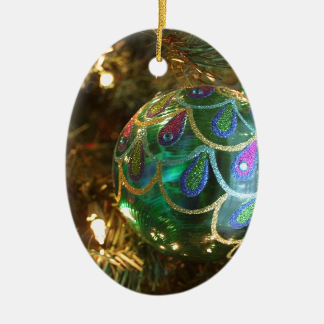 Pfau-Weihnachten Keramik Ornament (Vorne)