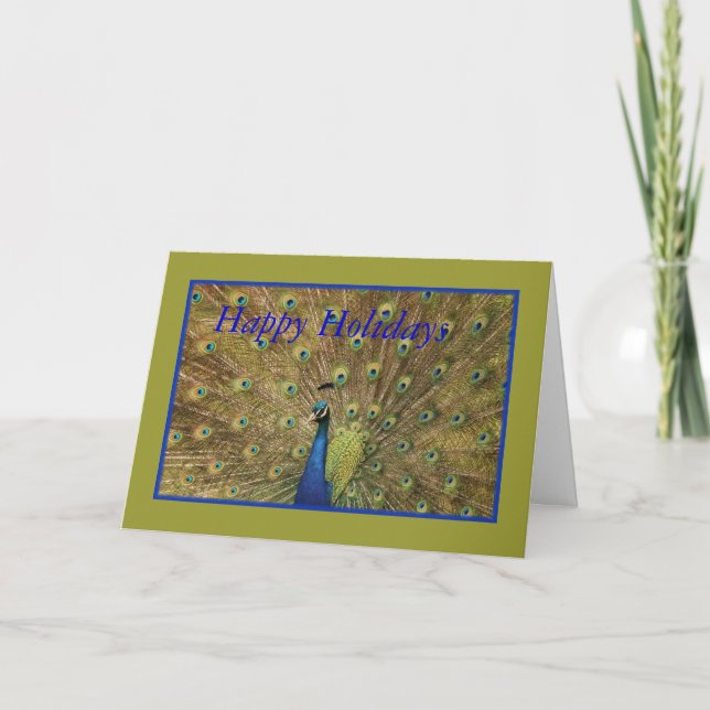Pfau-Weihnachtskarte Feiertagskarte (Vorderseite)