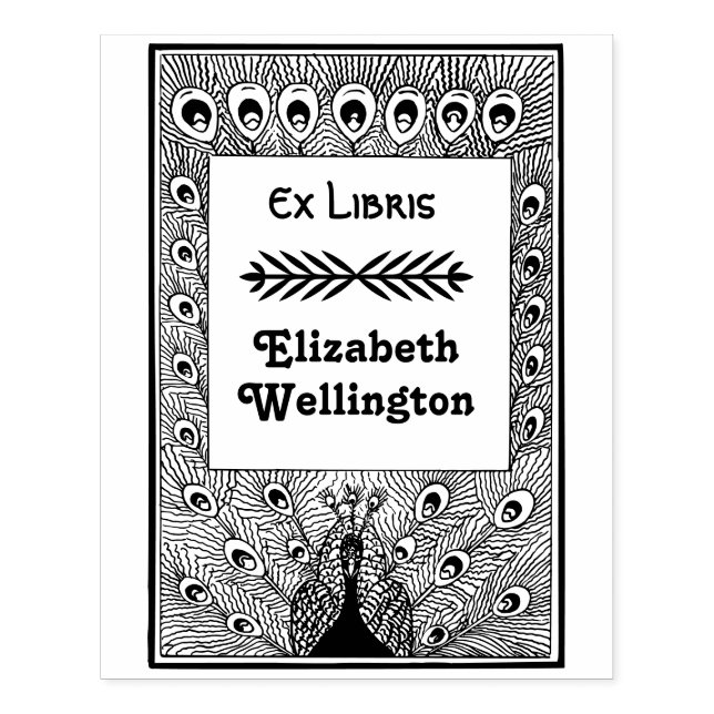 Pfau zeigt Federn #3 Ex Libris Book Gummistempel (Prägung)