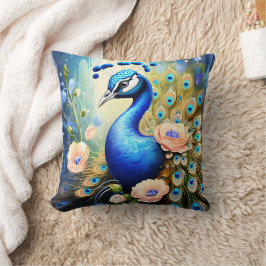 Pfau zeigt Federn unter Blume Kissen