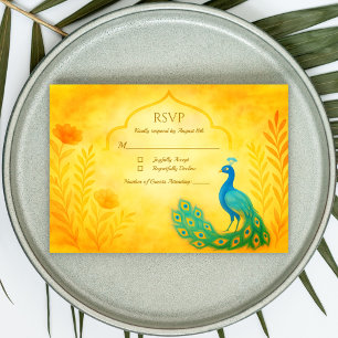 Pfauen-Blumen-Indische Hochzeit-RSVP-Karte RSVP Karte