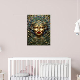 Pfauen-Eleganz – Dekoratives Fantasy-Porträt Poster