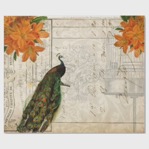 Pfauen-Ephemera-Decoupage-Papier Geschenkpapier