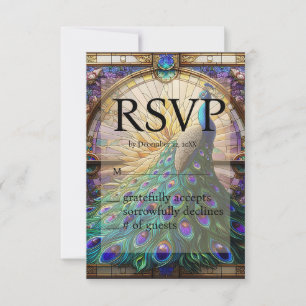 Pfauen-Hochzeits-Buntglas-RSVP-Antwortkarte RSVP Karte