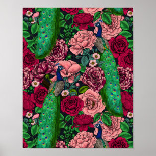 Pfauen im Rosengarten 2 Poster