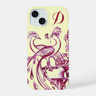 PFauen in Liebe Monogramm Lila Creme iPhone 15 Hülle