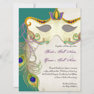 Pfauen-Maskenball - Hochzeitseinladung Einladung