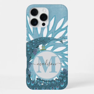 Pfauen-Monogramm Moderne Blume Türkis iPhone 16 Pro Max Hülle