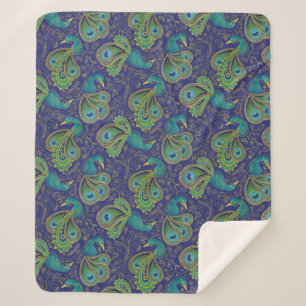 Pfauen-Paisley-Muster Blau Sherpadecke