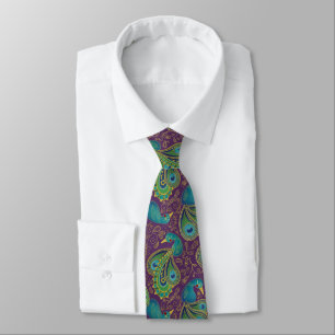 Pfauen-Paisley-Muster Lila Krawatte