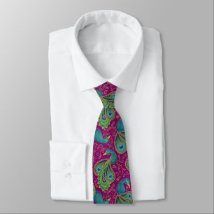Pfauen-Paisley-Muster Rosa Krawatte